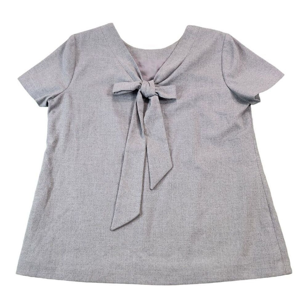 Banana Republic Womens Bow Short Sleeve Blouse Top Large Heather Gray Coquette